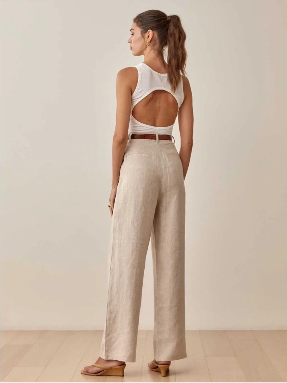 Reformation Vesta Linen Pants Women’s Size 6 Wide Leg Pleated Minimalist Work